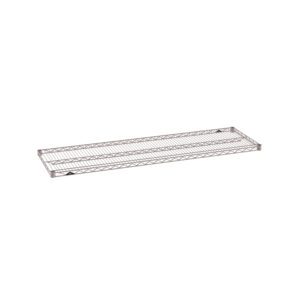 The Metro Super Erecta 1860NK4 Industrial Wire Shelf in Metroseal Gray Epoxy features a minimalist grid pattern, reinforced edges, and corner brackets for enhanced support and durability. Its sleek finish fits perfectly in any space. Dimensions: 18 x 60.