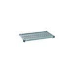 The MetroMax Q MQ2136G Plastic Industrial Shelf with Grid Mat features a rectangular design, light gray finish, crosshatch pattern for drainage or ventilation, and four small feet at each corner in a sturdy 21 x 36 size.
