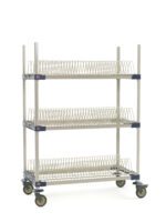 The MetroMax 4 MAX4-PR48VX2 Mobile Drying Rack with three tray racks (26 x 50 x 68) is a sturdy wheeled metal utility cart, providing ideal mobility for storage or transport due to its robust frame and versatile capacity.