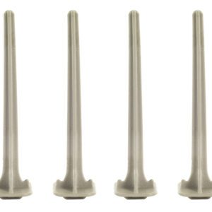 A row of equally spaced beige plastic rods, similar to the Metro X6PEG-8PK 6 Tall Sorting Pegs for MetroMax Industrial Plastic Shelving, Pack of 8, stands upright on a pristine white background.