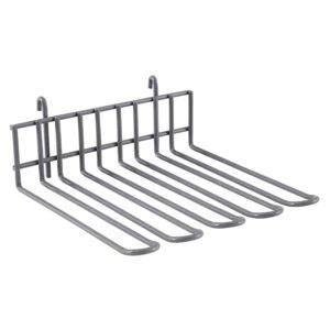 The Metro IWA-12K4 SmartWall Large Utensil Holder boasts five elongated prongs for organizing items like pants or scarves, two top hooks for hanging, a sleek matte finish, and durable Metroseal Gray Epoxy for lasting style and functionality.