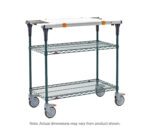 The Metro MS1830-NKNK-PK1 PrepMate MultiStation has 3 mesh shelves and 4 large castor wheels, featuring Metroseal Green Epoxy top/bottom shelves with matching posts. It includes a small whiteboard on the green/black frame with orange accents. Note: Actual dimensions may vary from product shown.