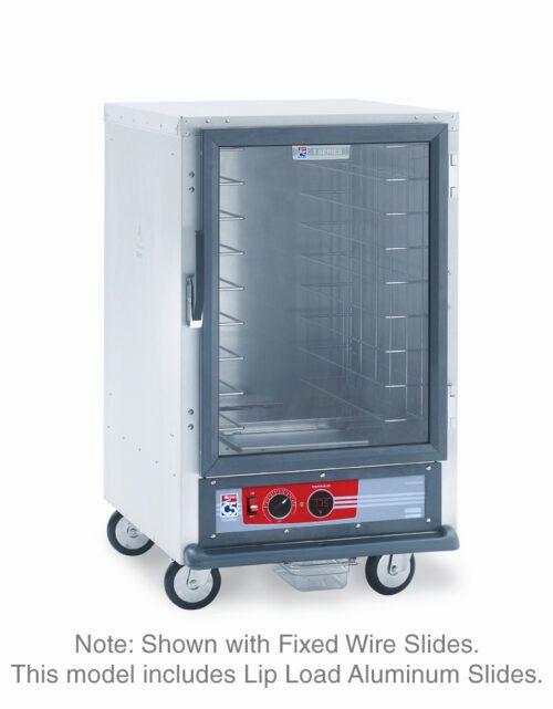 pfm74rd11b8irprzglwda1y6llxwu8w6.jpg The Metro C515-HFC-LA C5 1 Series is a 1/2 height stainless steel holding cabinet with a transparent door, featuring interior wire racks, a bottom control panel, and four wheels for mobility. It runs on 120V, 60Hz power and includes lip load aluminum slides.