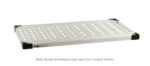 The Metro 2436LS Super Erecta Solid Shelf, measuring 24 x 36, features a louvered/embossed stainless steel design for durability, complete with vent slots and black corner caps. Note: Actual dimensions may vary from product shown.