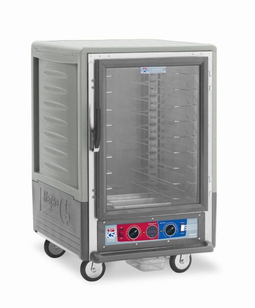 ppj1uqb2ukz5gzt48ej629i8mewiiztb.jpg The Metro C5 3 Series Cabinet, model C535-CLFC-U-GYA, features a 60Hz operation with a full-length clear door and Universal Wire Slides. Its design includes adjustable shelves, mobility wheels, and a gray finish with an accented red control panel at the bottom.