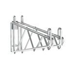 The Metro 2WS18S Super Erecta Post-Type wall mount, crafted from stainless steel, supports 18 wide double shelves with a modern design and features multiple horizontal bars and end hooks for hanging towels.