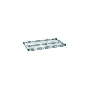 The Metro Super Erecta 2136NK3 is a sleek rectangular industrial wire shelf with grid-patterned design and elevated edges, finished in Metroseal Green Epoxy. This 21 x 36 shelving unit stands out against the white background.
