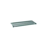 The Metro Super Erecta Pro PR1842NK3 Industrial Wire Restaurant Shelf has a slatted, rectangular metal design with a greenish tint, measures 18 x 42, and is perfect for any industrial setting. It includes small brackets for mounting on a plain white background. Removable plastic mat included.
