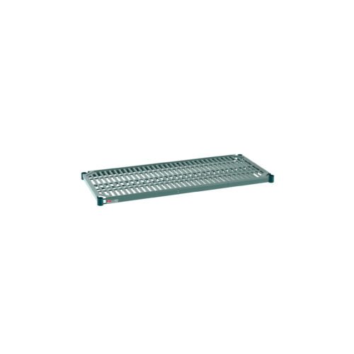 pv7xprf9i7ry3dnz39zwnmikss16uzt0.jpg The Metro Super Erecta Pro PR1842NK3 Industrial Wire Restaurant Shelf has a slatted, rectangular metal design with a greenish tint, measures 18 x 42, and is perfect for any industrial setting. It includes small brackets for mounting on a plain white background. Removable plastic mat included.