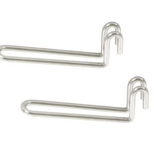Introducing the Metro X5HK-2PK Hanger Rail Hooks for MetroMax Industrial Plastic Shelving, Pack of 2—sleek silver metal hooks with a U-shaped design and dual looping ends, oriented horizontally against a white background.