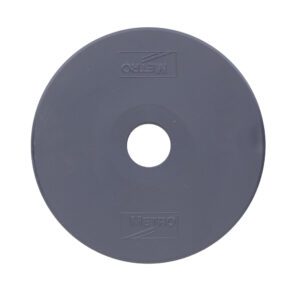 The Metro 9992N is a gray circular disc with a central hole, serving as the 5.5 replacement donut bumper for Super Erecta industrial wire shelving posts.