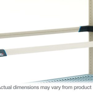 The Metro M4F1836 Storage Level Frame for MetroMax i features a durable metal design with 18 x 36 dimensions, two horizontal support beams, and a grated lower shelf. Please note that actual dimensions may vary from those shown.