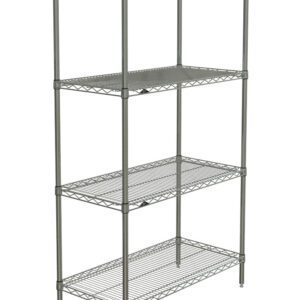 The Metro N336BR Super Erecta 4-Shelf Industrial Wire Shelving Starter Unit offers a versatile, open storage solution with its tall, silver design featuring four Brite wire shelves measuring 18 x 36 x 63.