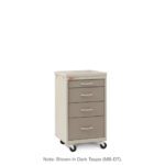 Introducing the Metro MBC1210TL Basix Compact Medical Cart, featuring a sleek design in dark taupe with four drawers and metal handles. It has wheels for easy movement and a flat top surface for added functionality, showcased against a clean, white background.