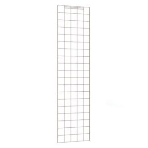 A tall, narrow Metro EP57K4 Super Erecta Enclosure Panel with square openings stands upright against a white background. The 18.375 x 70.5 grid is thin, minimalist, and finished in sleek Metroseal Gray.