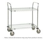 The Metro 2SPN53DC SP Series Utility Cart features two chrome wire shelves and measures 24 x 36 x 39. It includes four wheels and side vertical handles. Note: Actual dimensions may vary from product shown.