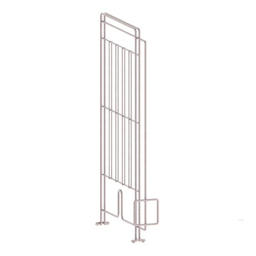 The Metro PBDIV14-1NK4 Divider is crafted for 14 wide Super Erecta wire shelves, boasting a simple beige wire design with vertical and horizontal bars. It includes small feet for stability and a rectangular section extending outward near the base.