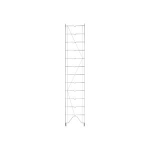 The Metro 1262C Erecta Shelf Wire Shelving Uprights is a tall, silver metal rack with ten horizontal bars and side diagonal supports, measuring 12W x 63.5H, offering a minimalist industrial aesthetic on a white backdrop.