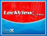 The image displays an ad for the Metro FLX423 Flexline LockView 5Pro Cart Management System Software, highlighting outlines of electronic locking devices on a red background. The CompX Security Products logo elegantly sits on a blue wave pattern beneath.