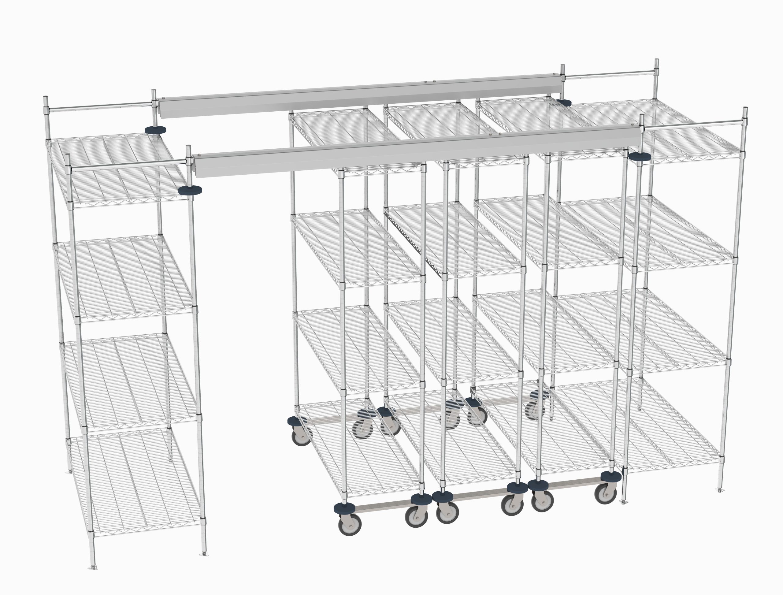 Top-Track Overhead Track Shelving Complete Kit for 12 ft. Spaces, 48" Wide Chrome Wire Shelves