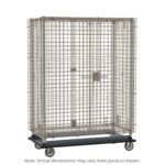 The Metro MQSEC53LE MetroMax Heavy-Duty Mobile Security Shelving Unit, measuring 28.0625 x 39.125 x 68.5, boasts a large metal wire cage with a rectangular shape on wheels, featuring a lockable door and industrial design for secure storage. Note: Actual dimensions may vary from those shown.
