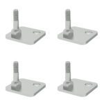 Introducing the Metro SAFP Threaded Seismic Foot Plate Kit, Pack of 4: these identical metal fasteners with threaded bolts and square bases each feature a circular hole, displayed evenly on a white background for secure installation.