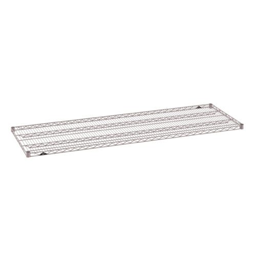A silver Metro Super Erecta 2472NK4 Industrial Wire Shelf with a 24 x 72 rectangular shape is shown against a white background. It has a grid pattern and is finished in Metroseal Gray Epoxy, perfect for storage or organization.