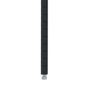The Metro 63PQBL qwikSLOT Wire Shelving Post in black, standing 63 high, features a sleek telescopic rod design with segmented sections and a silver hexagonal nut at the base, all set against a white background.