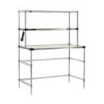 The Metro EZHS48W-KIT Super Erecta Hot Workstation is a 24 x 48 x 64 unit featuring stainless steel shelves, a power strip for convenience, adjustable feet for stability, and handles up to 400W on a standard 120V supply.