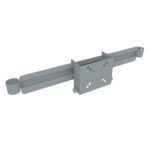 The Metro FM30X3 Flat Monitor Mounting Bracket and Cross Bar Kit, measuring 30 L, is a gray metal design with multiple screw holes, adjustable sliding arms, and cylindrical support ends.
