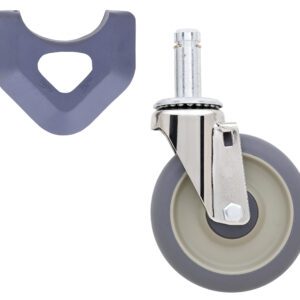 The Metro 5MDXA Caster, with a gray tire and silver hub, includes a separate gray triangular plastic part, likely for assembly or locking.