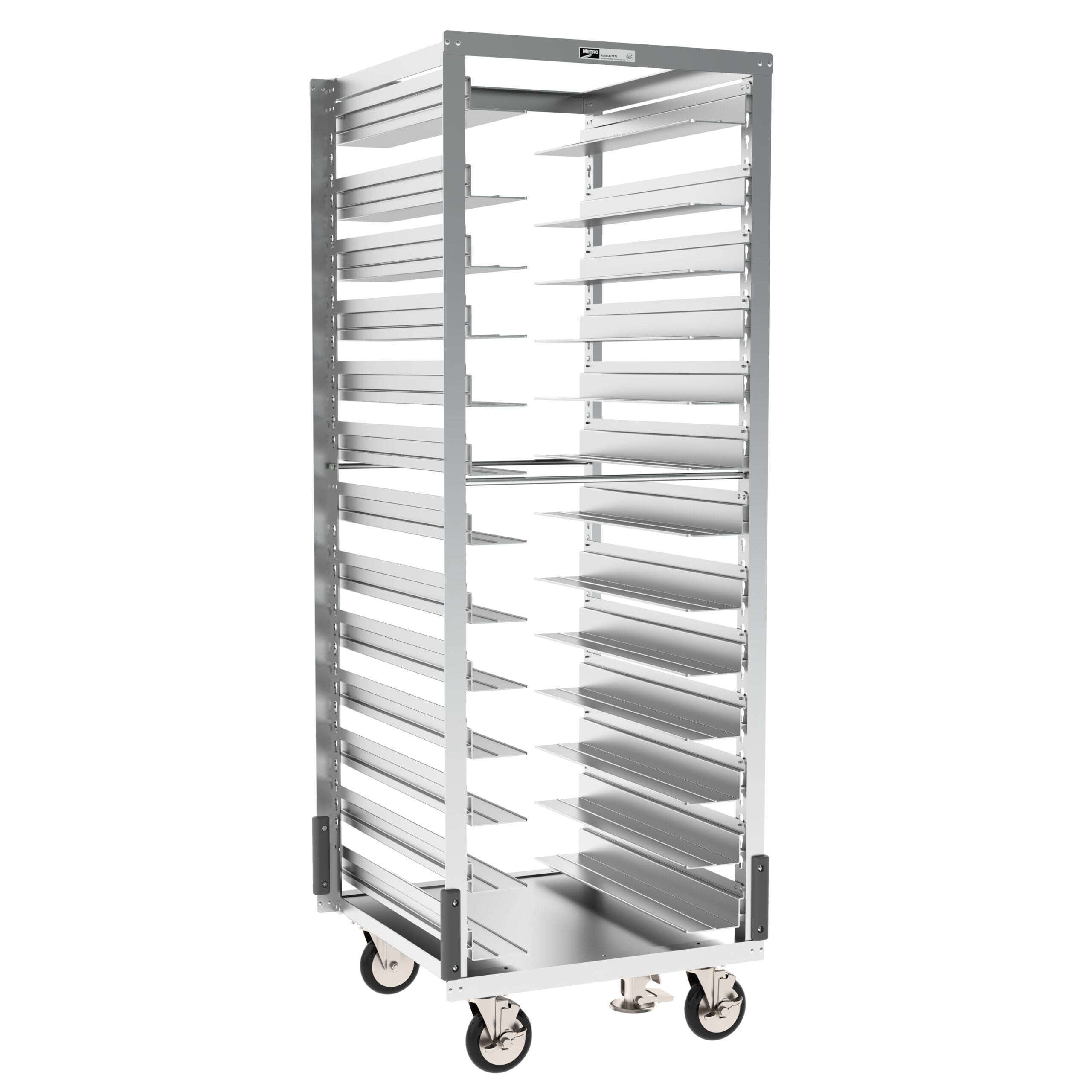 Adjustable Pan Rack with Gray Corner Bumpers and Floor Lock