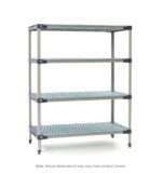 The MetroMax 4 MF-216074G-S-4 Starter Unit, 21 x 60 x 74, has a four-tier design with slatted gray shelves and black corner supports on adjustable feet, though actual dimensions may vary slightly.