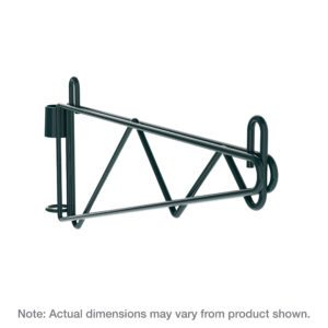 Black metal bike water bottle cage featuring a simple triangular design with a Metroseal Green Epoxy finish. Note: actual dimensions may vary from the product shown, similar to the Metro 1WS24K3 Super Erecta Post-Type Wall Mount Single Shelf Support for 24 Wide Shelves.