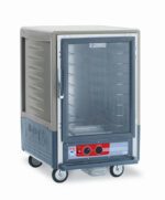 The Metro C535-HFC-4-GY C5 3 Series Insulated Holding Cabinet runs on 120V, 60Hz, with a full-length clear door, fixed wire slides, four wheels for mobility, and a durable gray textured exterior. Designed for efficiency and versatility.