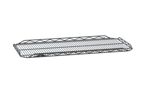 This flat, rectangular Metro HDM2136Q-DSG qwikSLOT Drop Mat Wire Display Shelf in smoked glass, measuring 21 x 36, features a crisscross pattern and grid surface, ideal for cooling or storage.