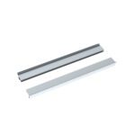 Two silver, rectangular tracks resembling the Metro C5T-LSLIDEPR are parallel on a white background. Each has a grooved surface with a sleek design, ideal for C5 T-Series and R-Series Cabinets.