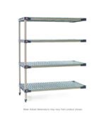 The MetroMax 4 AX526G4 4-Shelf Plastic Industrial Shelving Add-On Unit features four ventilated shelves with robust supports, measuring 24 x 30 x 63. Note: Actual dimensions may vary.