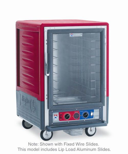 tpk4vxzbf4fjkxywhsiscrdsh25oh3va.jpg The Metro C535-CFC-L C5 3 Series Cabinet is a 1/2 height red transport cart with a full-length clear door, lip load aluminum slides, and interior wire racks. It operates at 120V, 60Hz, and 2000W with control knobs at the bottom for easy use.