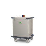 The Metro CaseVue CV24LS-NBF-S1 Surgical Case Cart with a Solid Door is equipped with four wheels, color flags, door handle, reinforced corners, and a pullout solid shelf for easy mobility in clinical settings. Dimensions: 33.5W x 28D x 40.625H.
