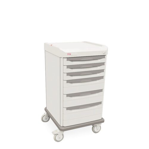 trgskyhbkpe3sqz5tnjliz2lw27z6or7.jpg The Metro SXRSDRS Starsys Dressing Cart, with six gray drawers and four wheels, provides excellent mobility and organization in healthcare settings. Its sleek white design enhances efficient storage and accessibility for medical professionals.