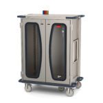 The Metro CaseVue CV36HC-5BFH Surgical Case Cart features 5th wheel steering, swing-up handles, four wheels, clear doors, and color flags on top. It has dimensions of 45.5W x 28D x 58.25H.
