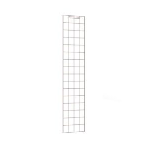 The Metro EP36K4 Super Erecta Enclosure Panel, with its tall, narrow metal grid of small squares and a slight bend at one end, boasts a Metroseal Gray finish. Its 12.375 x 59.75 minimalist design is perfect for display or organization against a pristine white background.