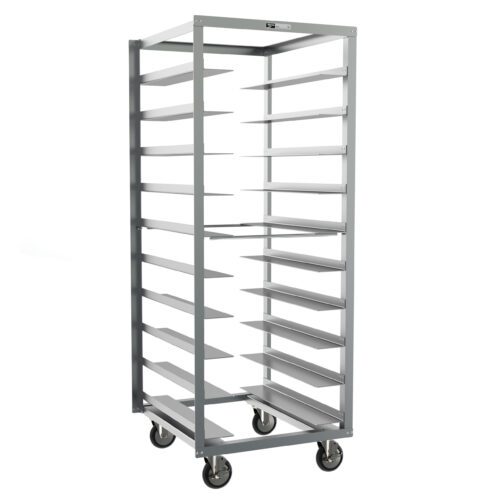 txlvi5ijv9d2b5w5uociqkmrj3yd1qzl.jpg The Metro RD27N Oval Tray Pan Rack, measuring 27 x 29 x 70.25, features 6 slide spacing and multiple horizontal shelves for cooling or storing baked goods. Its a sturdy metal rack on four casters for easy movement and is open on all sides for effortless access.
