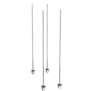 Four slim stainless steel skewers with gray handles stand vertically against a white backdrop, echoing the sleek design of the Metro BTMS qwikTRAK Mobile Unit Kit, Stainless Steel.