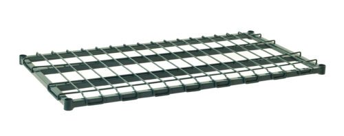 u622vpyth9aojpie5c2ubo8h5njx91i3.jpg The Metro 1836DRK3 Super Erecta Heavy-Duty Dunnage Shelf features a rectangular shape and grid pattern, with a reinforced frame and horizontal support bars, ideal for shelving units or storage systems. It measures 18 x 36 in Metroseal Green Epoxy.