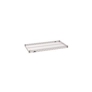 The Metro Super Erecta 1836NK4 Industrial Wire Shelf, 18 x 36, in Metroseal Gray Epoxy, features a rectangular design with crisscross side patterns and parallel surface wires for durable storage and organization.