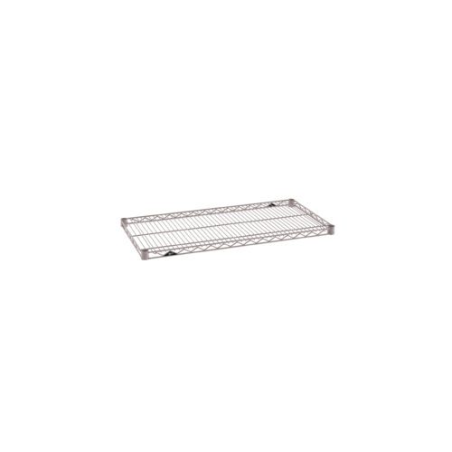 The Metro Super Erecta 1836NK4 Industrial Wire Shelf, 18 x 36, in Metroseal Gray Epoxy, features a rectangular design with crisscross side patterns and parallel surface wires for durable storage and organization.