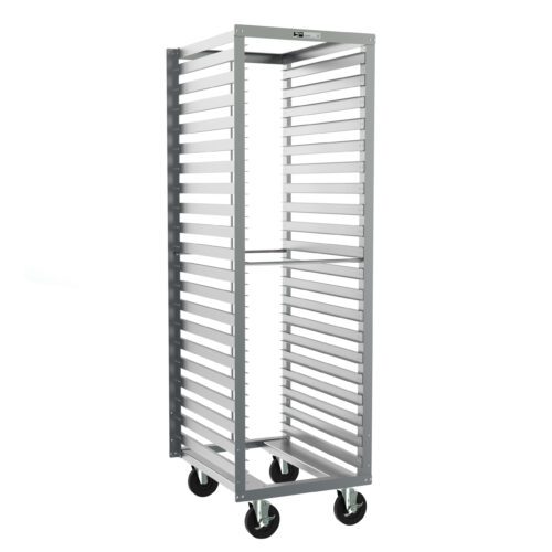 uk3wkm0p3anfotntfm3rjnt8mj2gzh3s.jpg The Metro RD13NA120 End-Load Pan Rack features a tall, wheeled, metal frame with 1.5 slide spacing and dimensions of 21.25 x 26.5 x 69.75, offering easy mobility and storage in kitchens or industrial settings.