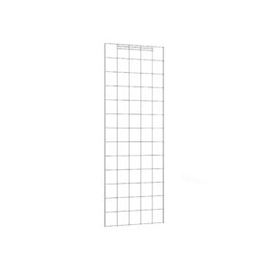 The Metro EP55C Super Erecta Enclosure Panel, Chrome, 18.375 x 50.75, is a tall rectangular panel with square openings formed by evenly spaced horizontal and vertical lines, standing upright against a white background.